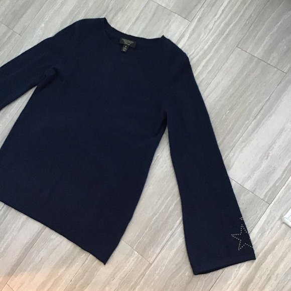 Charter Club Luxury 100% Cashmere Navy Blue Sweater Size XS Star Bell Sl… - Picture 3 of 7